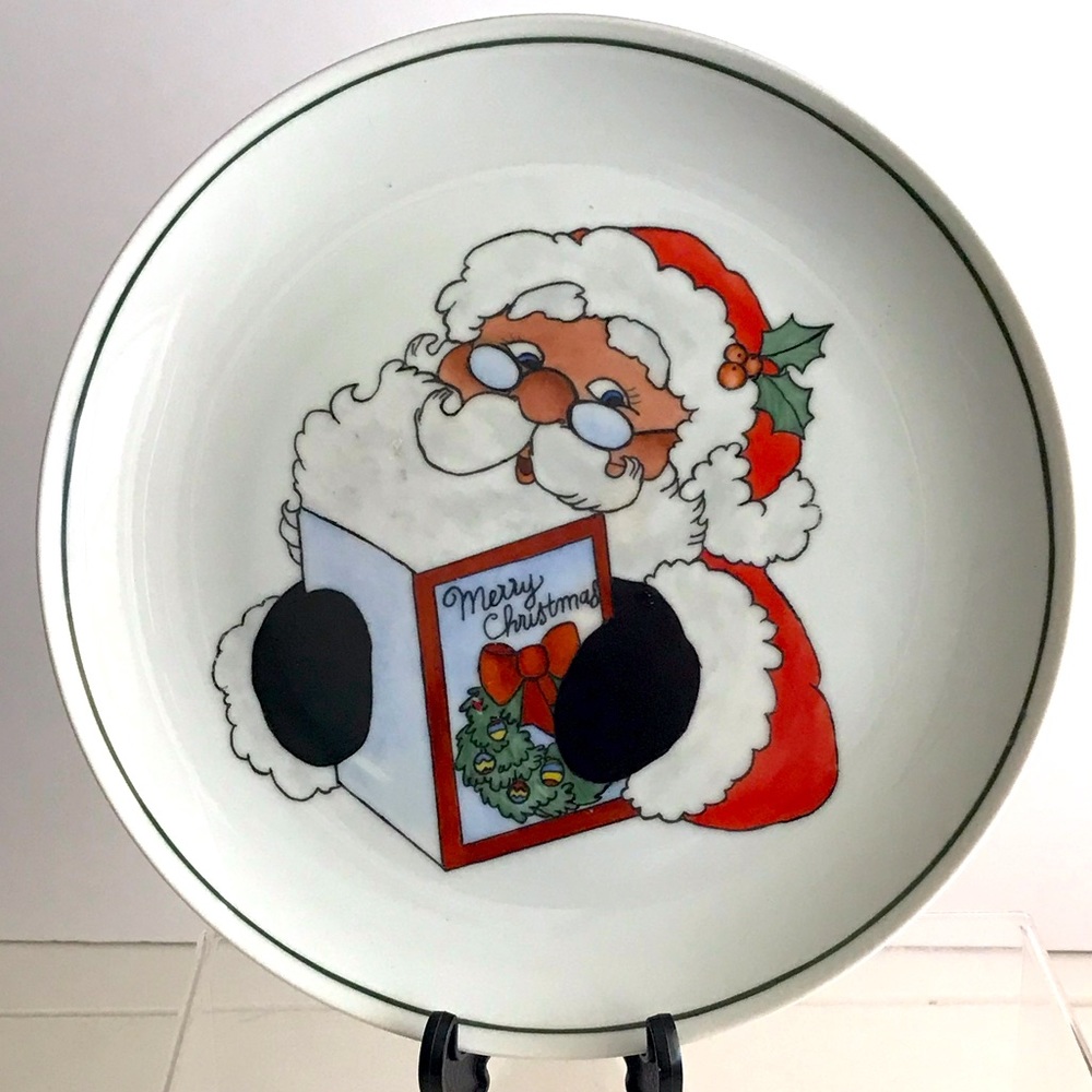 RARE - SIGRUN STUDIO Signed Merry Christmas Santa Image Hand Painted Platter